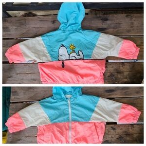 ZARA PEANUTS SZ 18-24m VGUC TURQUOISE WHITE HOT PINK SNOOPY swichy jacket hood